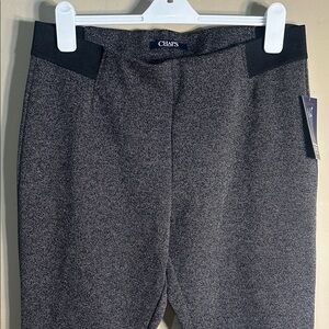 Chaps Gray Textured Knit Ponte Pants with Black Waist Panels Size XL New